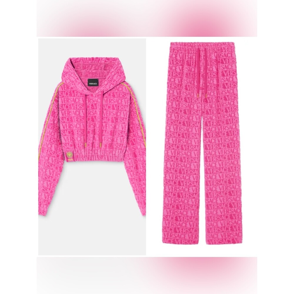 IN SEARCH OF: Versace set Hot Pink Logo Cropped Hoodie pants sweats Joggers Set